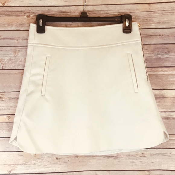 J Crew Petite Mini Skirt Double-Serge Wool Ivory Cream - Picture 4 of 8